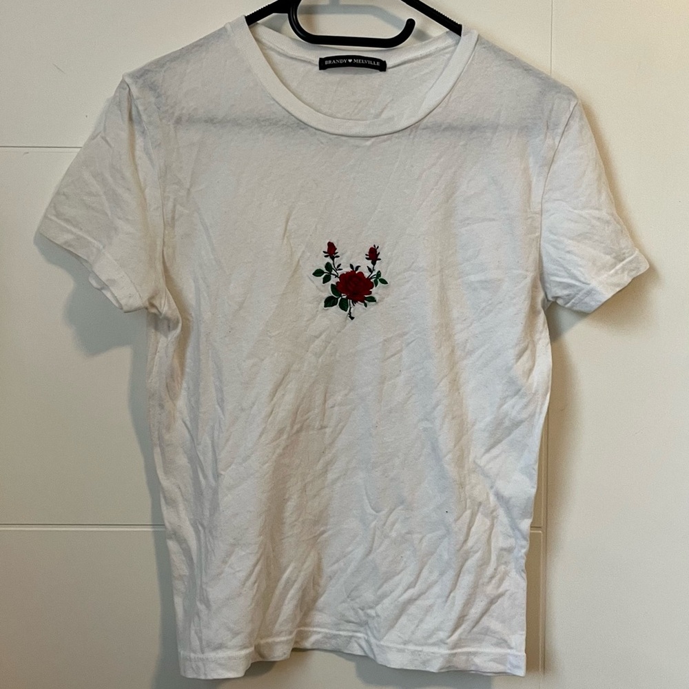 Brandy Melville Baby Tee with Embroidered Rose